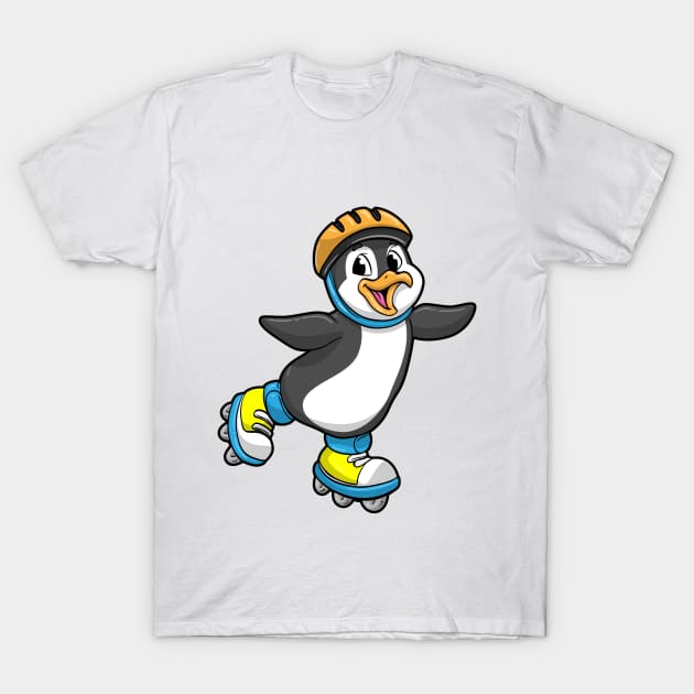 Penguin as Inline Skater with Inline Skates and Helmet T-Shirt by Markus Schnabel